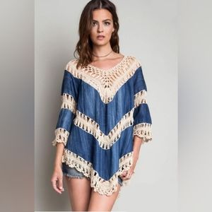 Bohemian Crochet Wave Pattern Cover Up Tunic